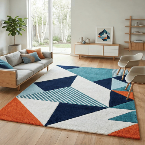 Gemscope Rug - Hand-tufted geometric rug in cobalt, dark blue, and navy - ThePieCraft