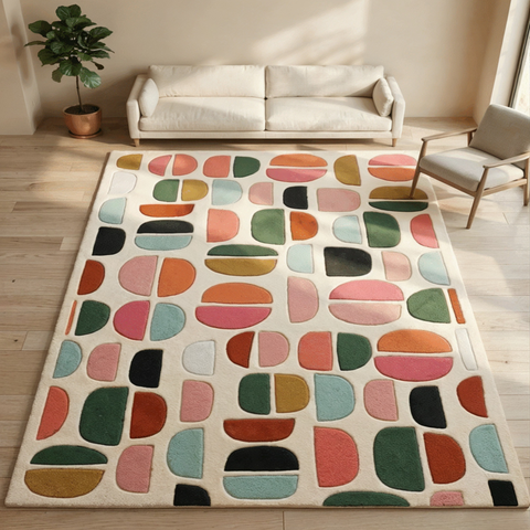 Mod Rug - Hand-tufted modern rug in cream, peach, and white - ThePieCraft