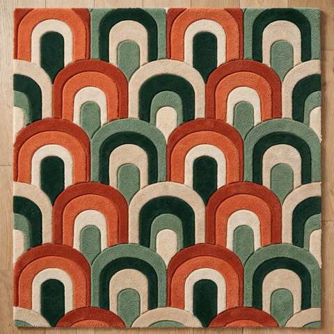 Forest Green Rug - Hand-tufted modern rug in cream, moss, and sand - ThePieCraft