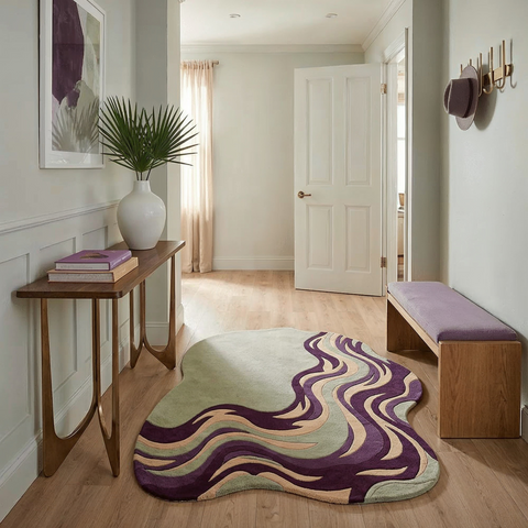 Flow Rug - Hand-tufted irregular rug in cream, peach, and sand - ThePieCraft