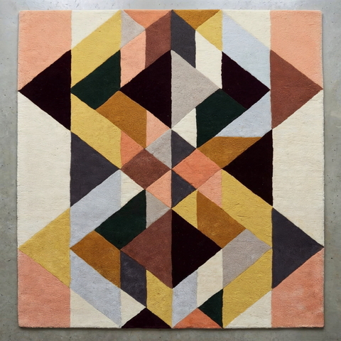 Fused Rug - Hand-tufted geometric rug in charcoal, maroon, and tan - ThePieCraft