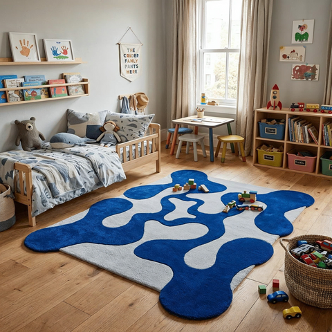 Amalgam Rug in blue caramel and peach - hand-tufted designer wool rug for living room bedroom kitchen