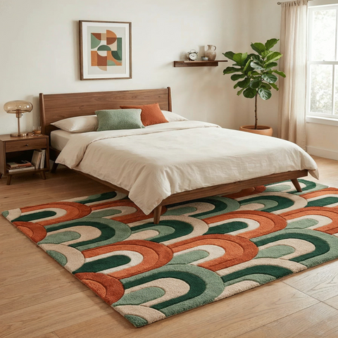 Forest Green Rug - Hand-tufted modern rug in cream, moss, and sand - ThePieCraft