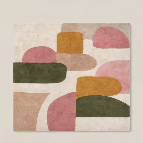 Arches geometric rug in brown olive and taupe - hand-tufted NZ wool designer rug with architectural pattern