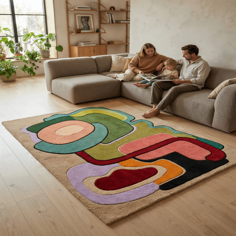 Layer Rug - Hand-tufted abstract rug in brown, sand, and taupe - ThePieCraft