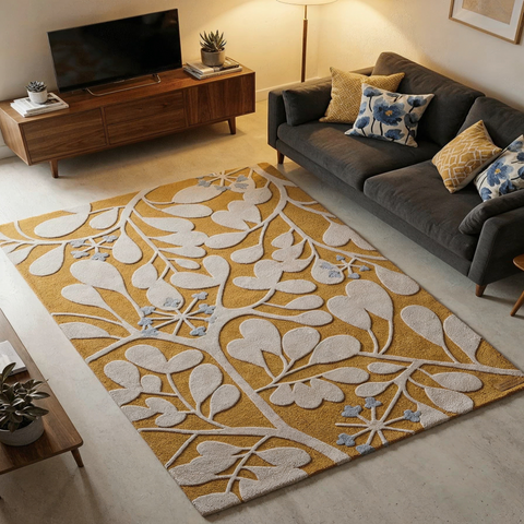 Glided Rug - Hand-tufted floral rug in rust, sand, and tan - ThePieCraft