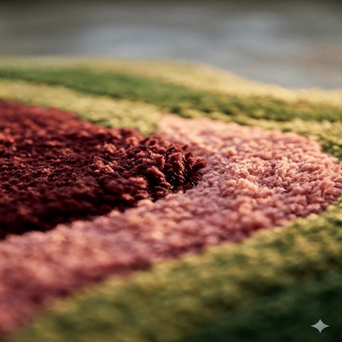 Contour irregular rug in coral maroon and sand - hand-tufted NZ wool rug with organic topographic design