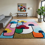 Bloomscape modern rug in cream navy and sand - hand-tufted floral inspired wool rug for living room