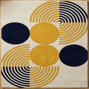 Arco Concentric Rug with mustard navy and yellow concentric arcs - hand-tufted geometric wool rug