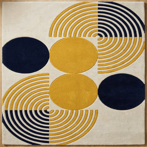 Arco Concentric Rug with mustard navy and yellow concentric arcs - hand-tufted geometric wool rug