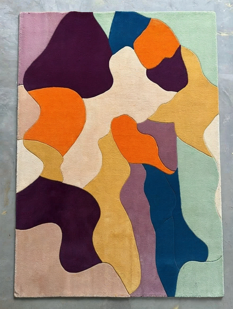 Chromatic modern rug in cream peach and pink - hand-tufted NZ wool rug with soft gradient colour design