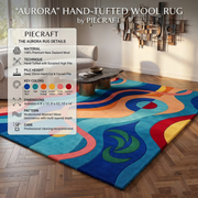 Aurora Rug in blue green and sand - hand-tufted abstract wool rug with polar light inspired design