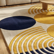 Arco Concentric Rug with mustard navy and yellow concentric arcs - hand-tufted geometric wool rug
