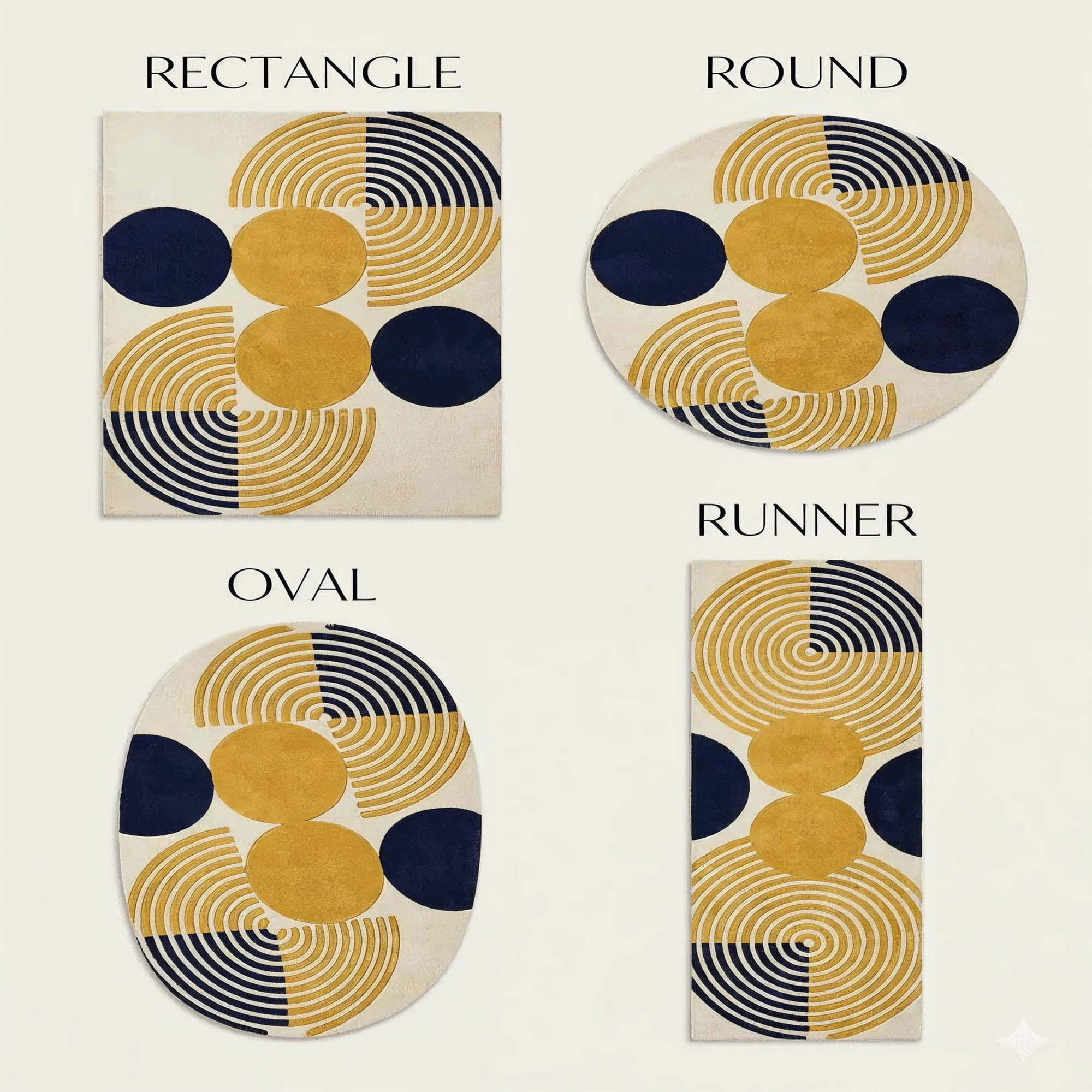 Arco Concentric Rug with mustard navy and yellow concentric arcs - hand-tufted geometric wool rug
