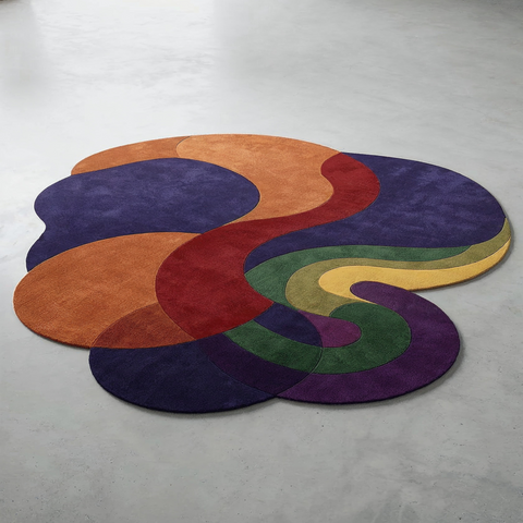 Chroma Flow Rug in cream mustard purple and terracotta - hand-tufted irregular wool rug with bold colour palette