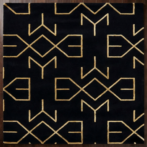 Aurum geometric rug in black charcoal and grey - hand-tufted NZ wool designer rug for modern living room