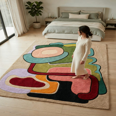 Layer Rug - Hand-tufted abstract rug in brown, sand, and taupe - ThePieCraft