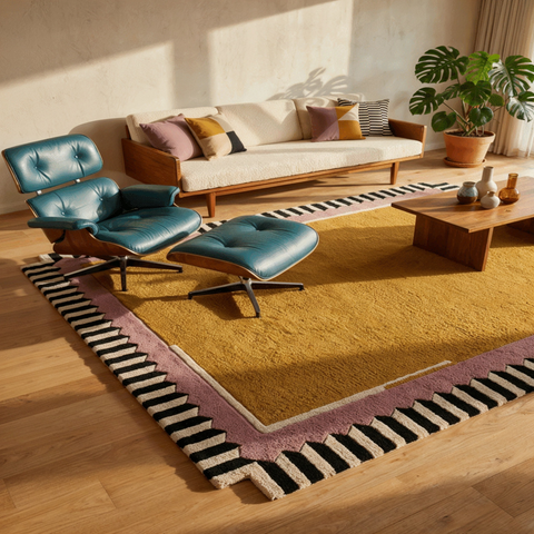 Harlequin Rug - Hand-tufted modern rug in cream, tan, and terracotta - ThePieCraft