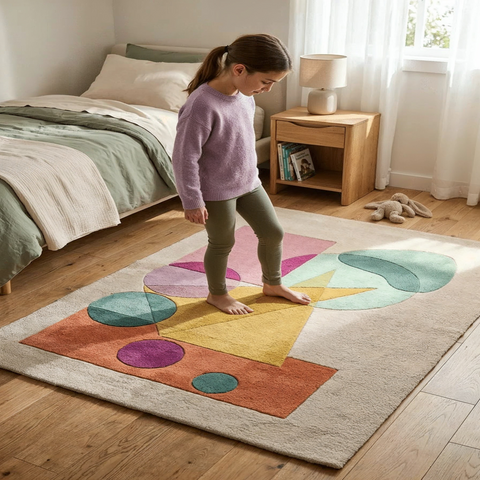 Geometric Form Rug - Hand-tufted geometric rug in brown, camel, and sand - ThePieCraft