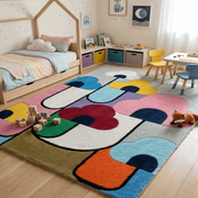 Bloomscape modern rug in cream navy and sand - hand-tufted floral inspired wool rug for living room
