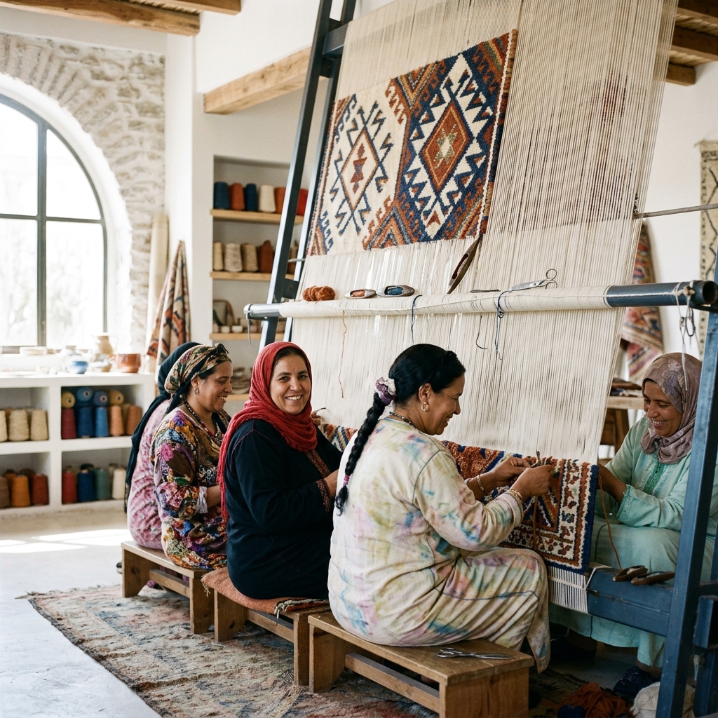 Master weavers at work in our atelier